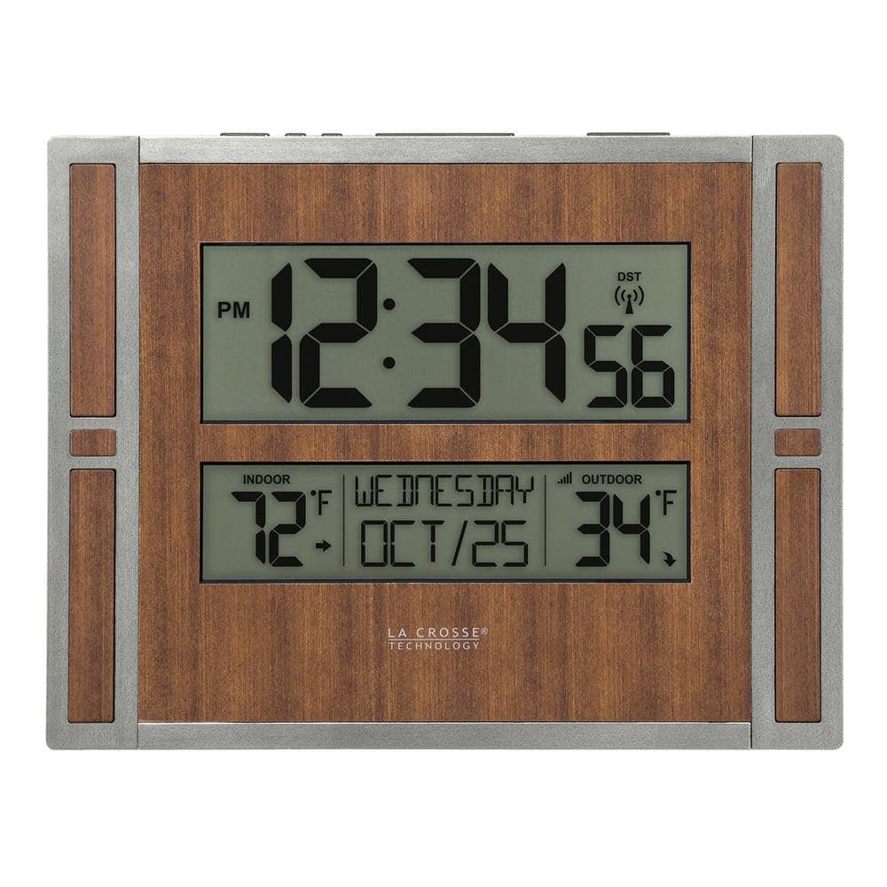 Atomic Digital Wall Clock with Indoor & Outdoor Temperature