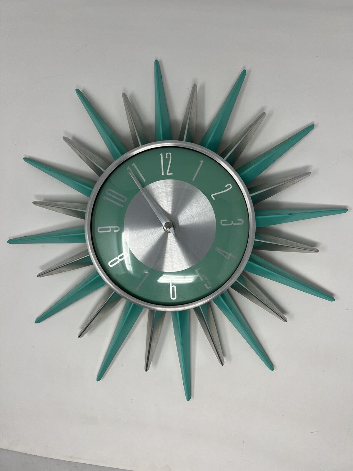 Atomic Wall Clock Starburst Clock George Nelson Style Turquoise 15”