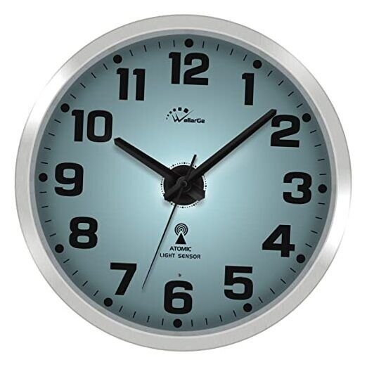 Atomic Wall Clock with Night Light - Silent Lighted up Wall Clock Glow Silver