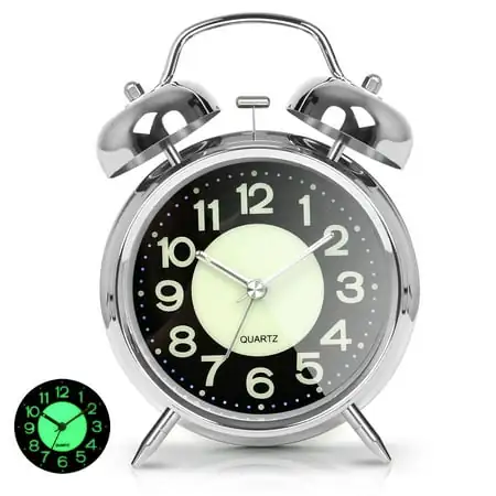 AYRELY 4 inches Silver Twin Bell Super Loud Alarm Clock Battery Operated with Nightlight for Heavy photo AYRELY 4 inches Silver Twin Bell Super Loud Alarm Clock Battery Operated with Nightlight for Heavy