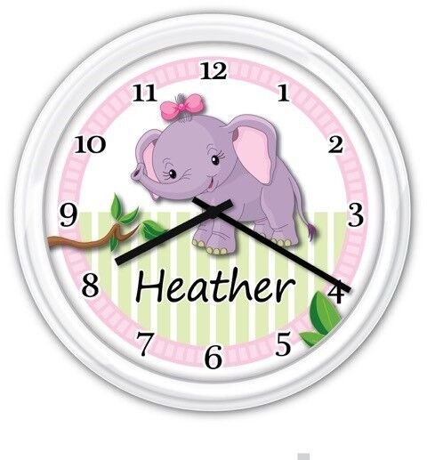 Baby Nursery Wall Clock PERSONALIZED Elephant Shower Birthday Gift Bedroom Decor