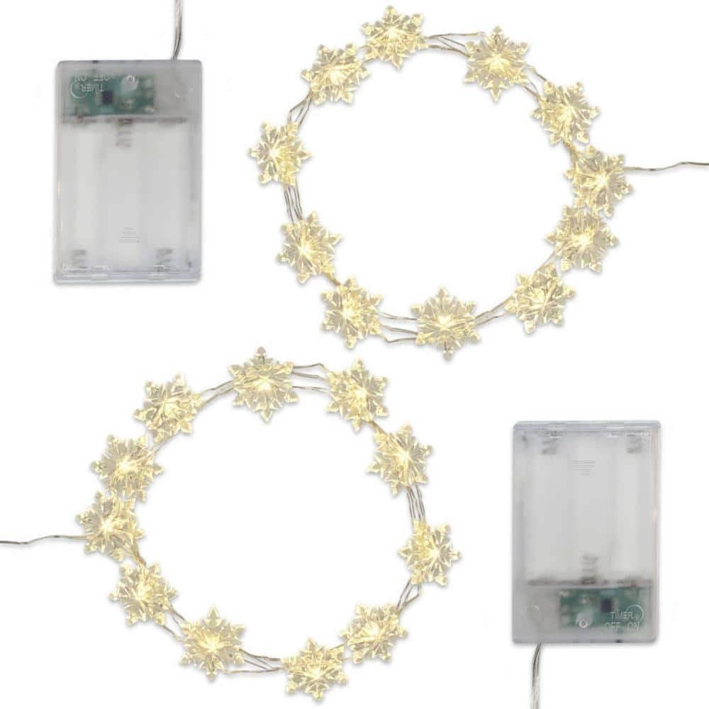 Battery Operated LED Waterproof Mini String Lights with Timer (20ct) Snowflake (Set...