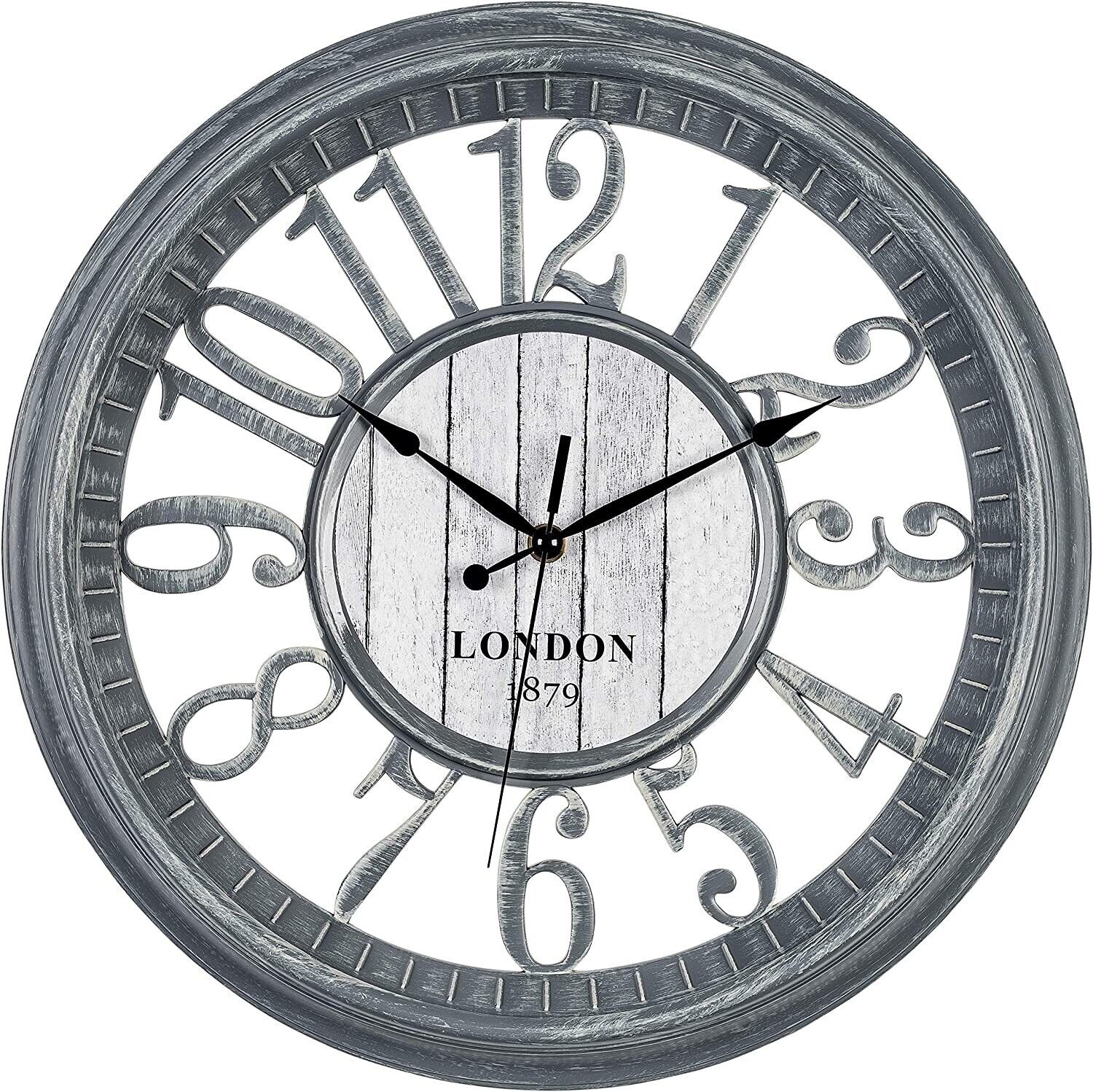 Bernhard Products Silent Non-Ticking Large Wall Clock 16" Gray Battery Operated