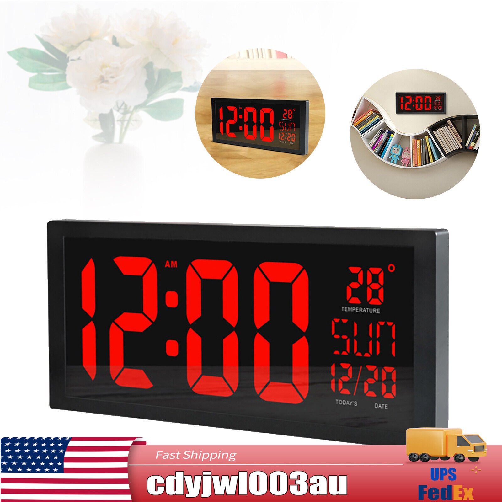 Big Digital Clock Wall Mount Large Numbers LED Display Day Date & Thermometer US