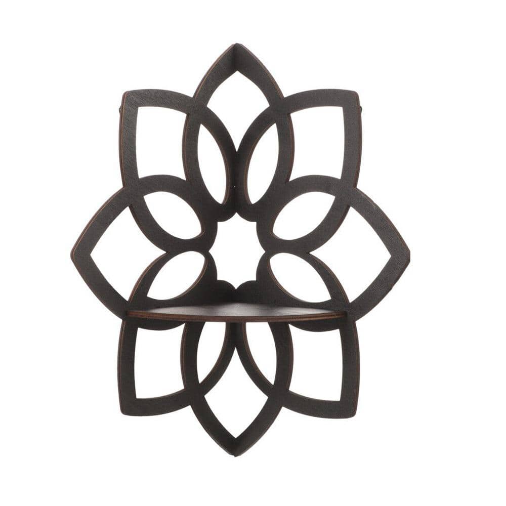 Black 12.91 in x 12.91 in. Flower Shape Corner Frame Floating Storage...