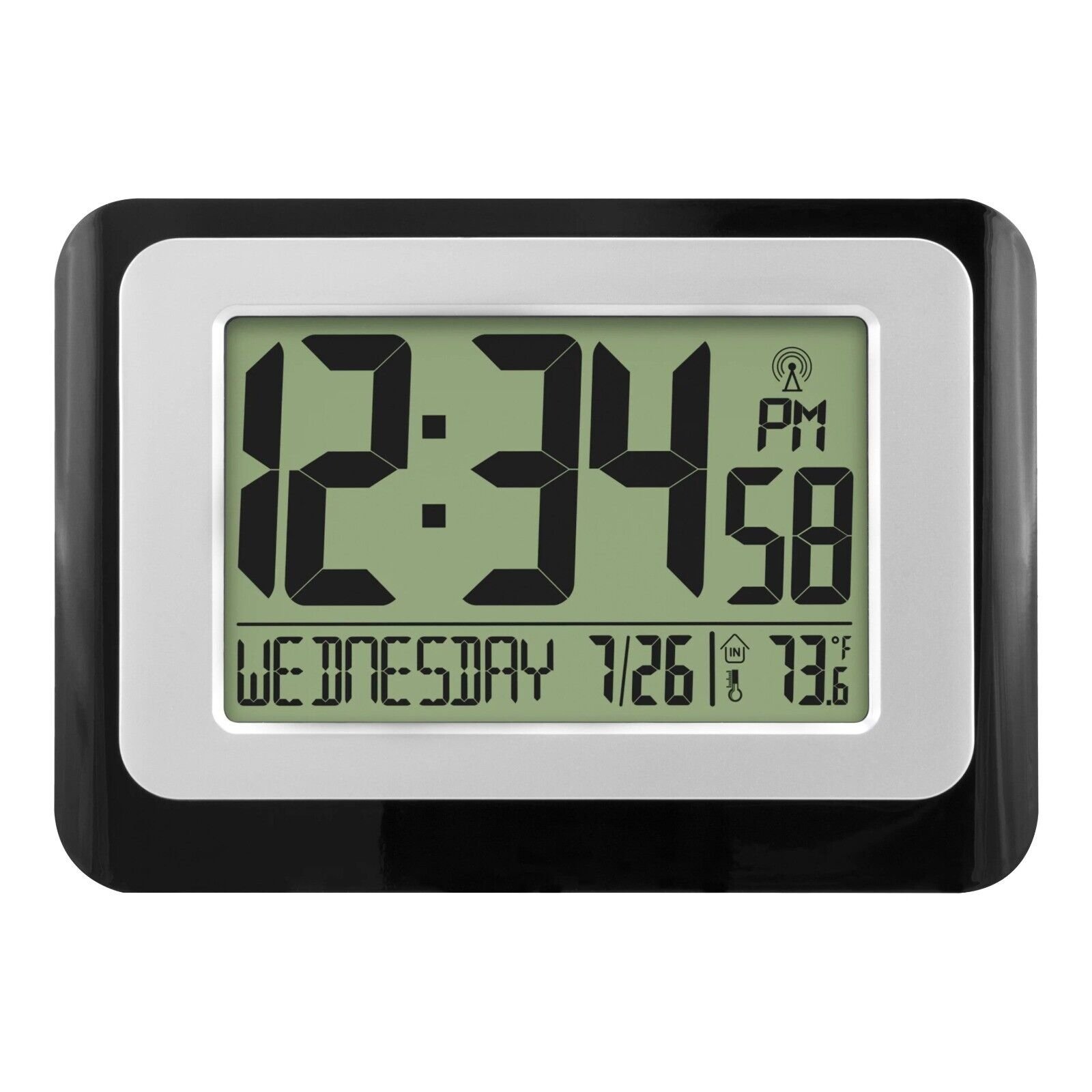 Black Atomic Digital Calendar Desk Alarm Clock with Temperature, W88631