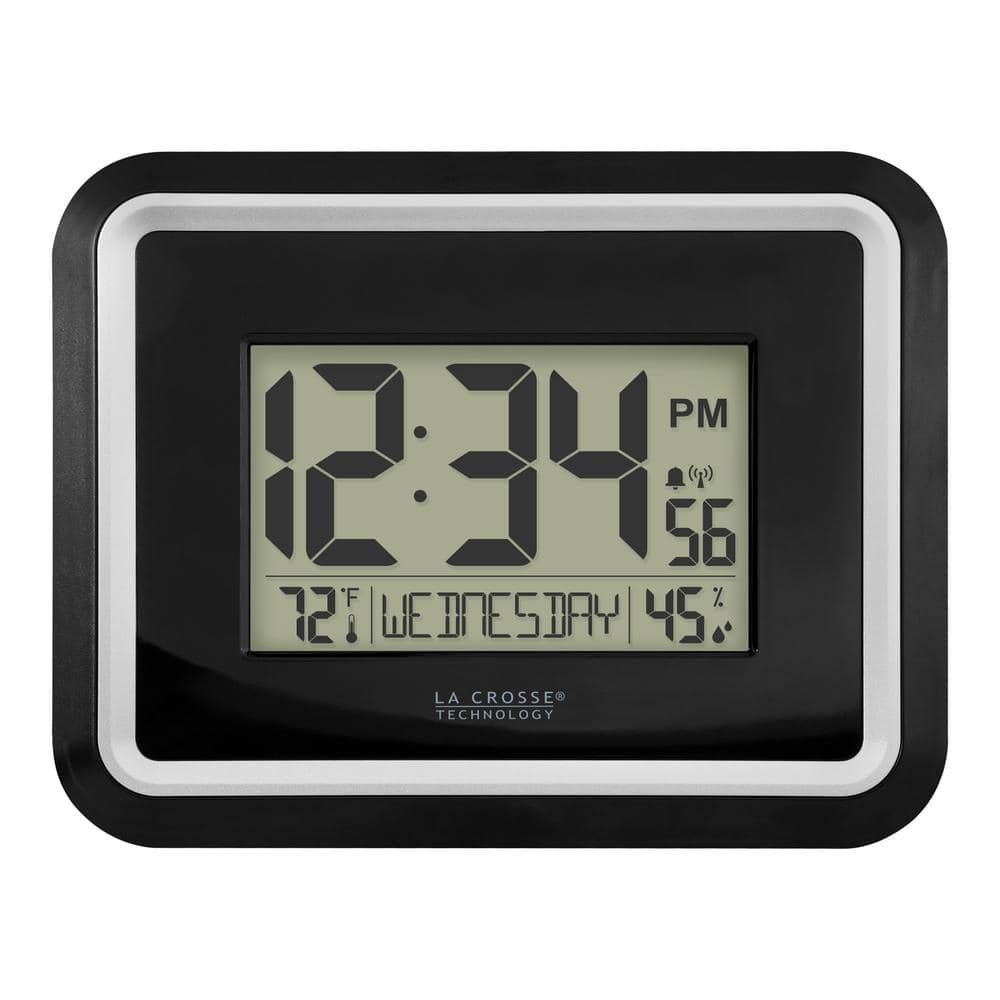 Black Atomic Digital Wall Clock with Indoor Temperature and Humidity