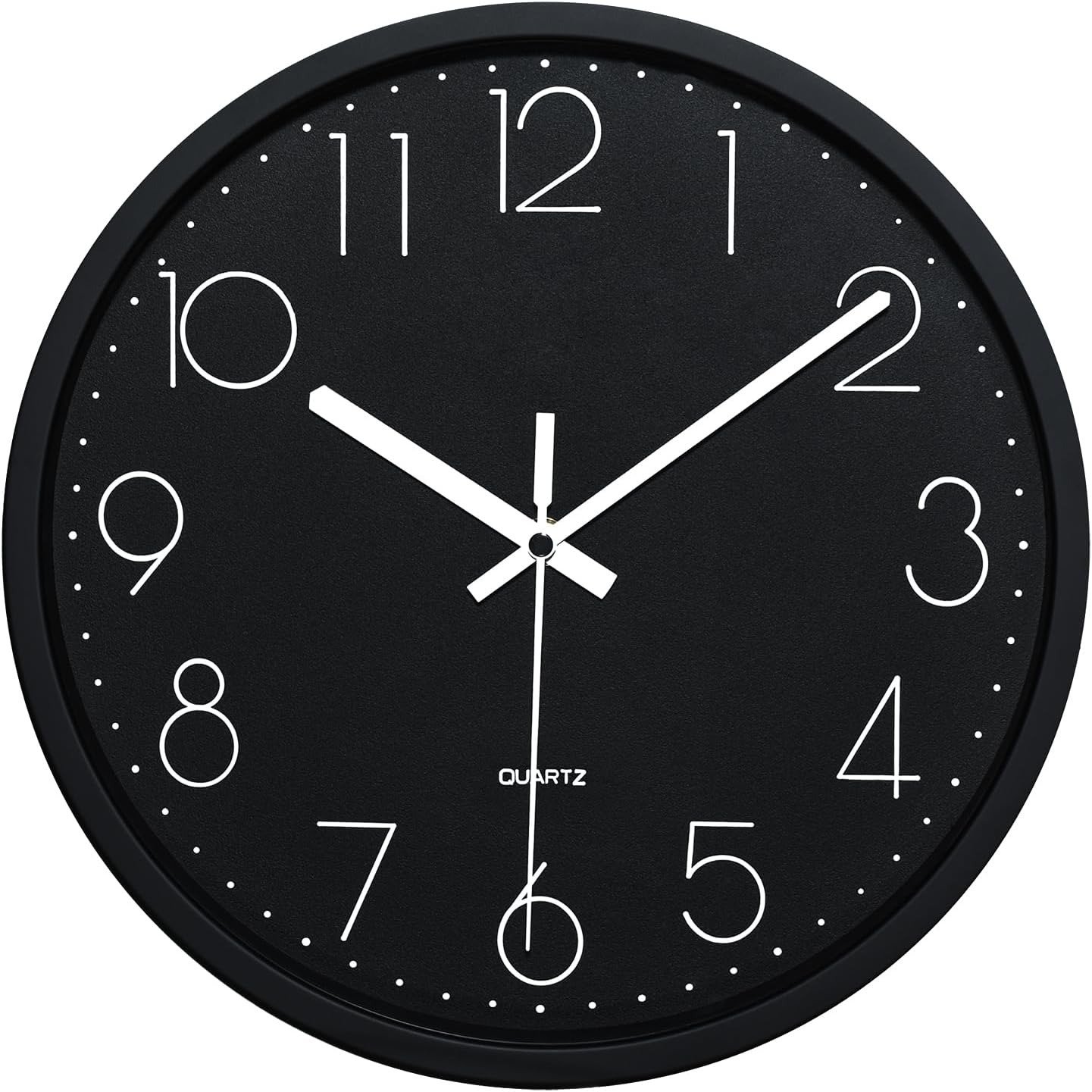 Black Wall Clock Non Ticking Silent Quartz Round Clock Decorate Black Face