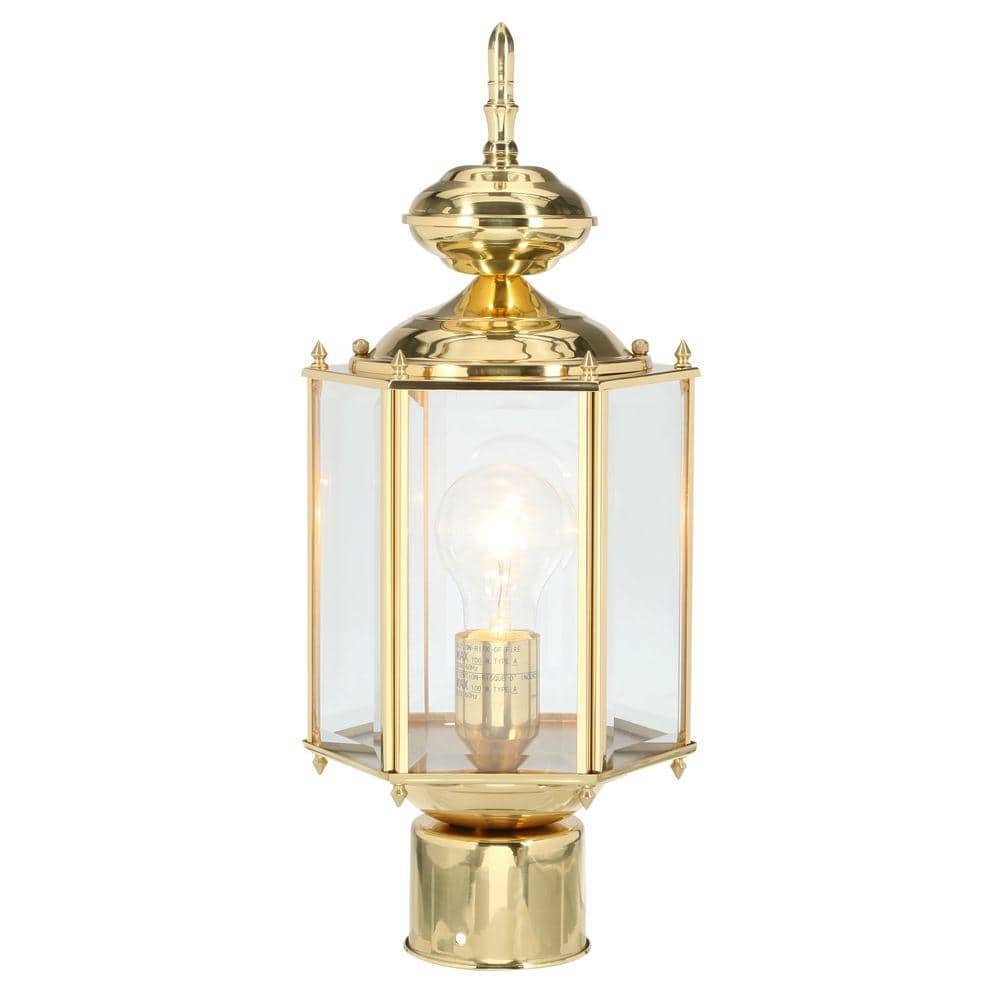 BrassGUARD Lantern Collection 1-Light Polished Brass Clear Beveled Glass Traditional Outdoor Post...