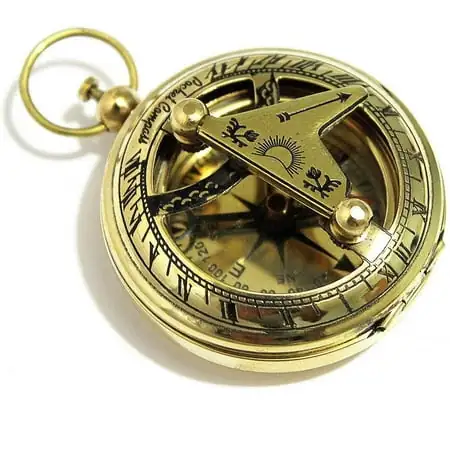 Brass Push Button Direction Sundial Compass Pocket Sundial Compass
