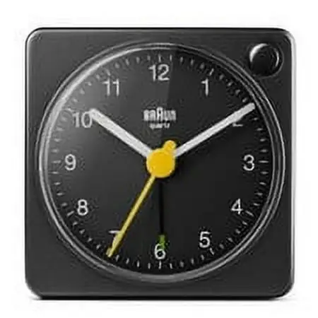 Braun BC 02 XB: Sleek Black Travel Alarm Clock with Snooze, Light, and Quiet Quartz Movement image