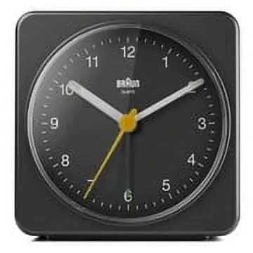 Braun BC 03 B: Stylish Black Alarm Clock with Snooze, Light, and Quiet Quartz Sweeping Movement