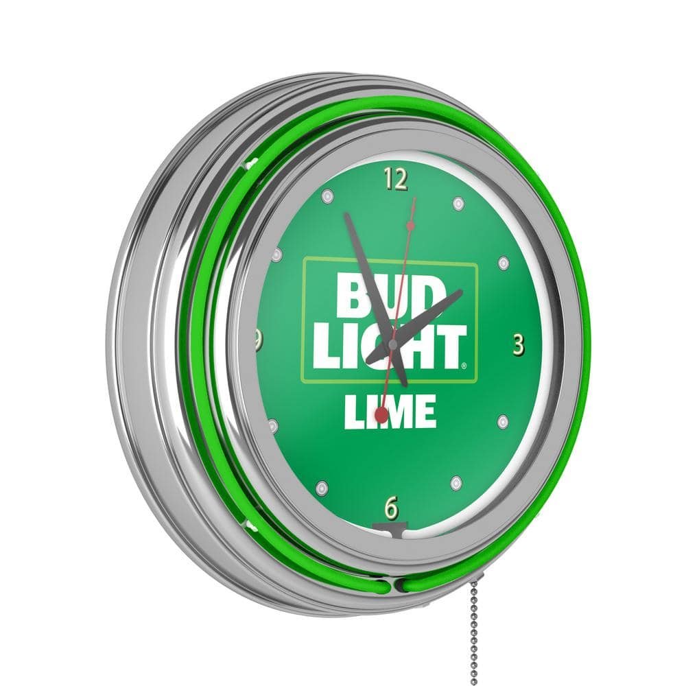 Bud Light Green Lime Lighted Analog Neon Clock
