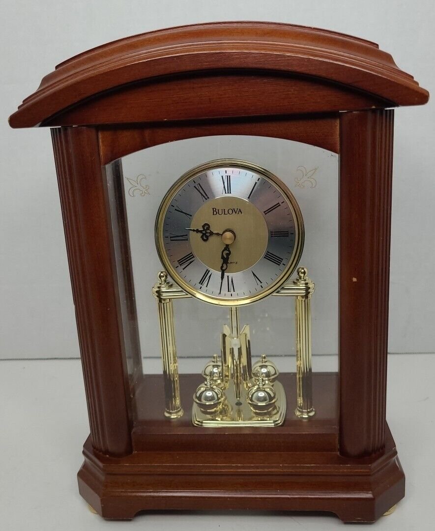 Bulova B1848 Nordale Mantle Anniversary Clock Wood Case Quartz Movement Works