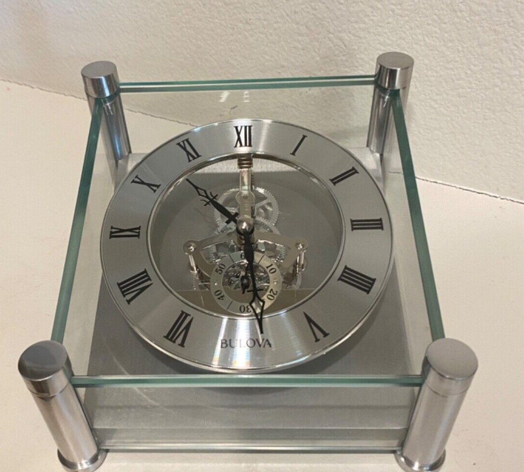 Bulova B9850 Quantum Tabletop Clock, Brushed Silver