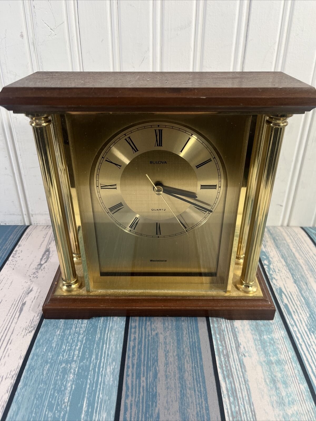 Bulova Mantle Desk Clock Westminster Tabletop Chime 8x8x3”