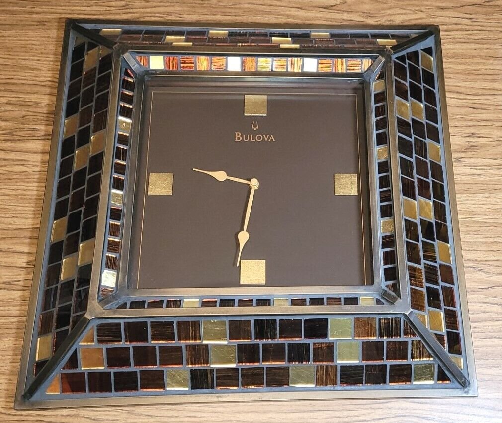BULOVA METAL & GLASS MOSAIC WALL CLOCK BURNISHED BRONZE 22-3/4” – RETAIL $271.95