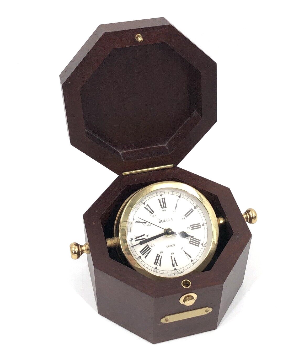 Bulova Quartermaster Maritime Clock B7910 Octagon Wooden Case