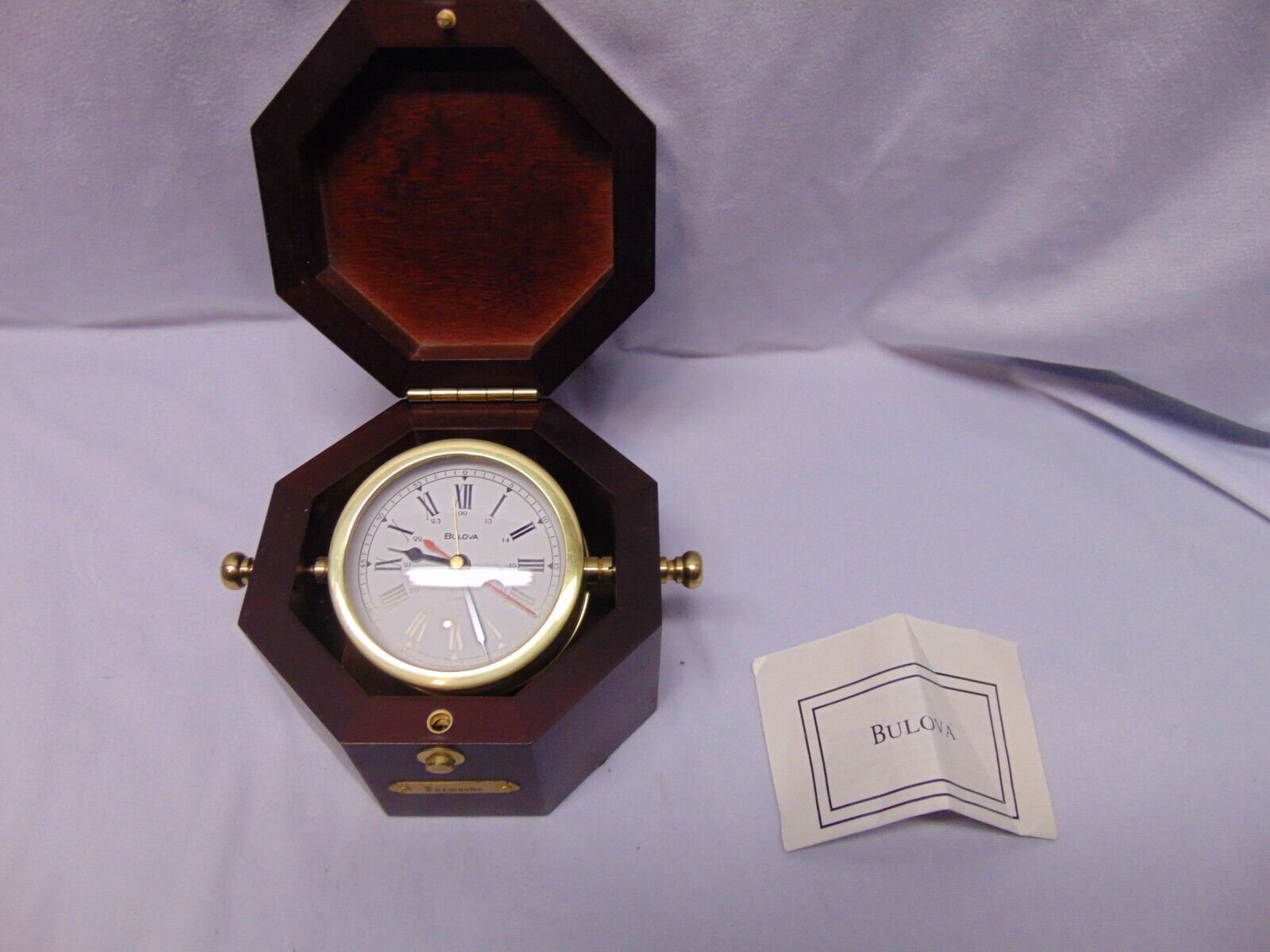 Bulova Quartermaster Maritime Clock Japan Movt B7910 T7 AC274 Wooden Case 7" x 4