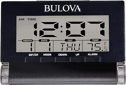 Bulova Travel Time Alarm Clock, Black