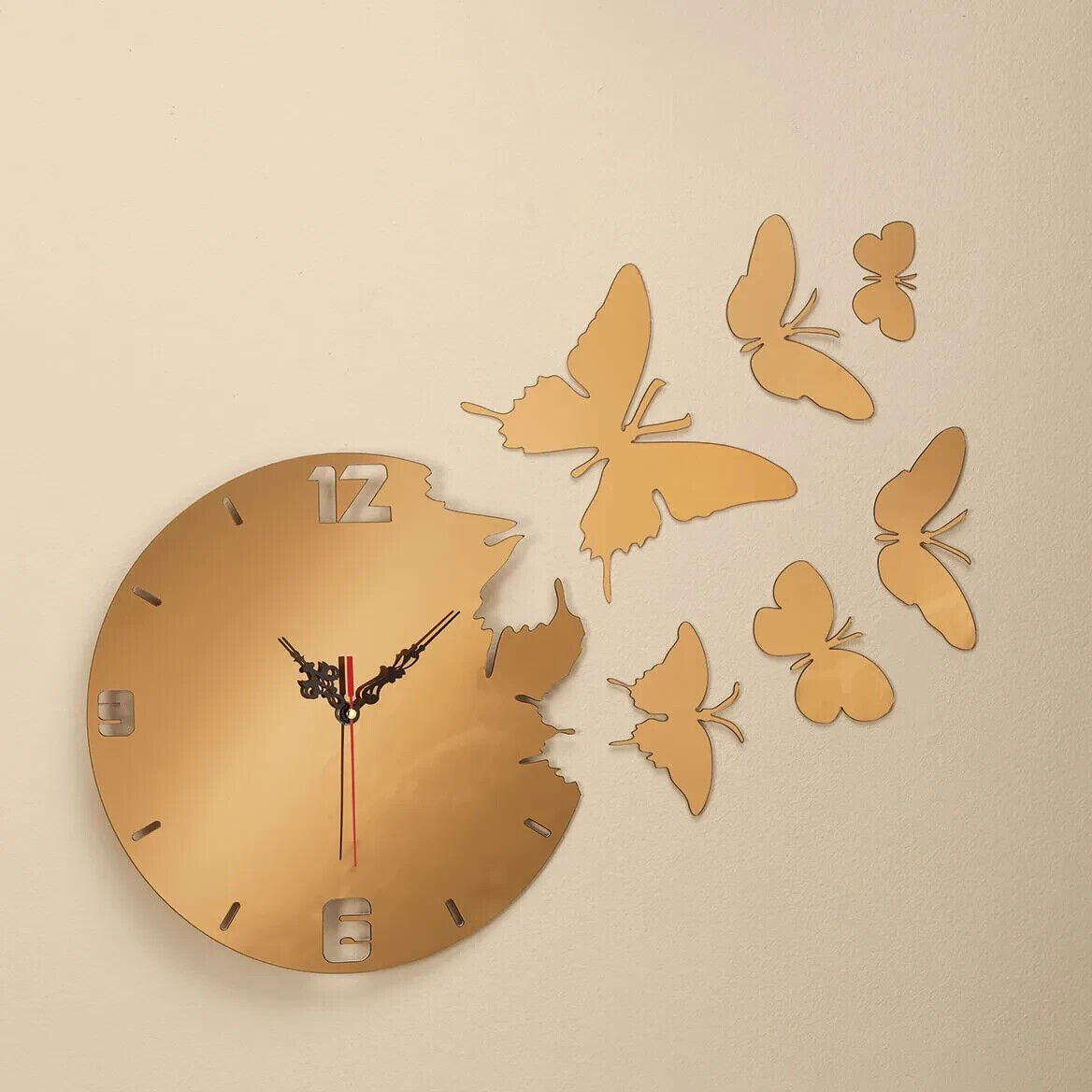 Butterflies In Flight Wall Clock Kitchen Decor Large numbers Durable