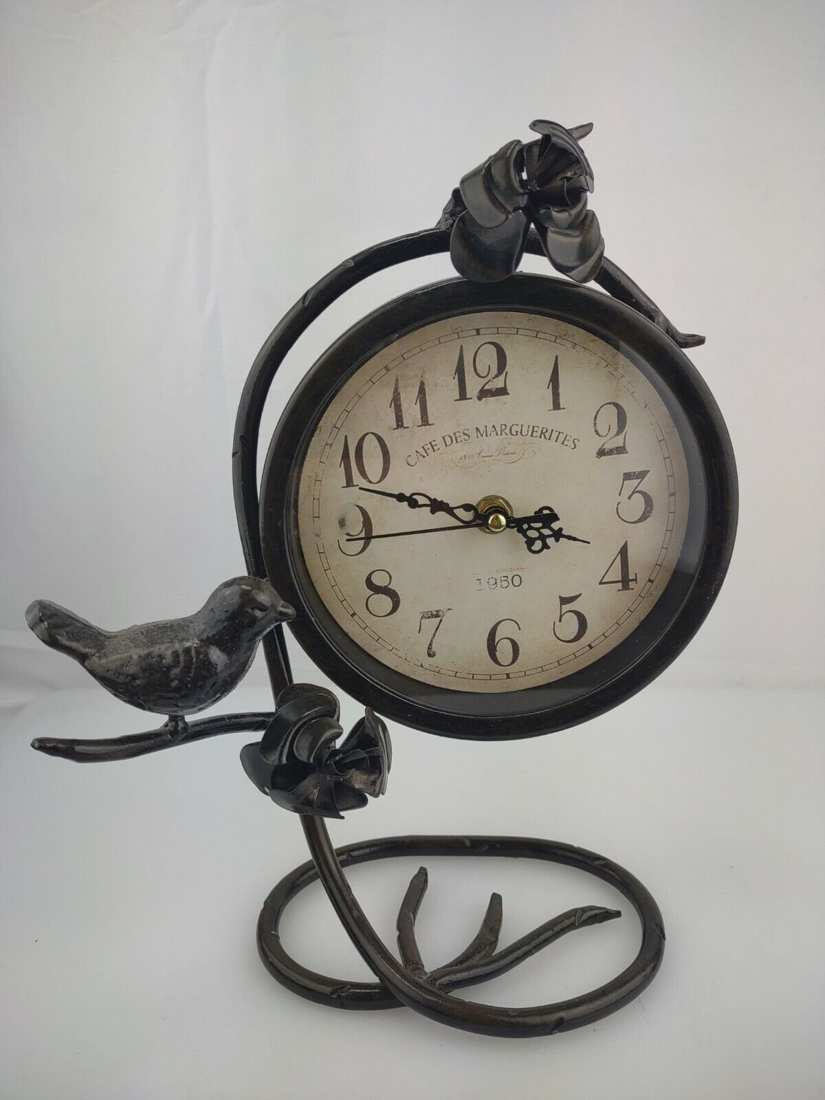 Cafe des Marguerites clock bird on a Flower steam/Branch Table clock