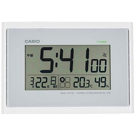 CASIO Table clock Radio wave White Digital Living environment Temperature Humidity Calendar display IDL-100J-7JF