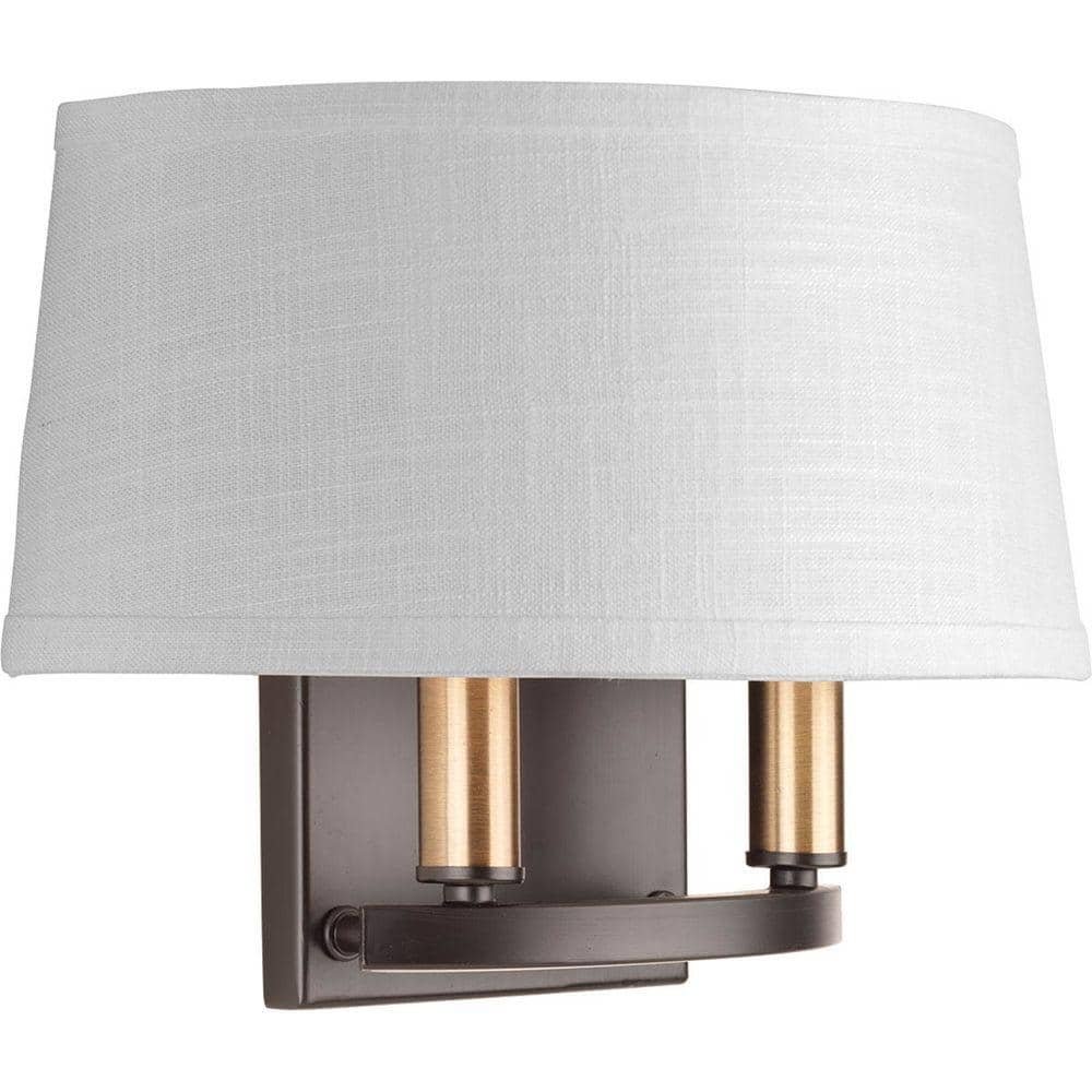 Cherish Collection 2-Light Antique Bronze Wall Sconce with Linen Shade