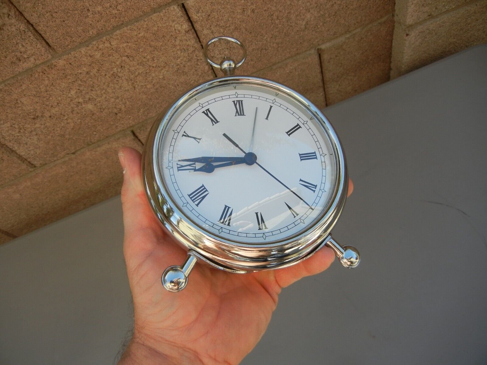 Chrome POTTERY BARN 5.5" Round 12133 Pocket Watch Table Top Desk Clock - L@@K!!!