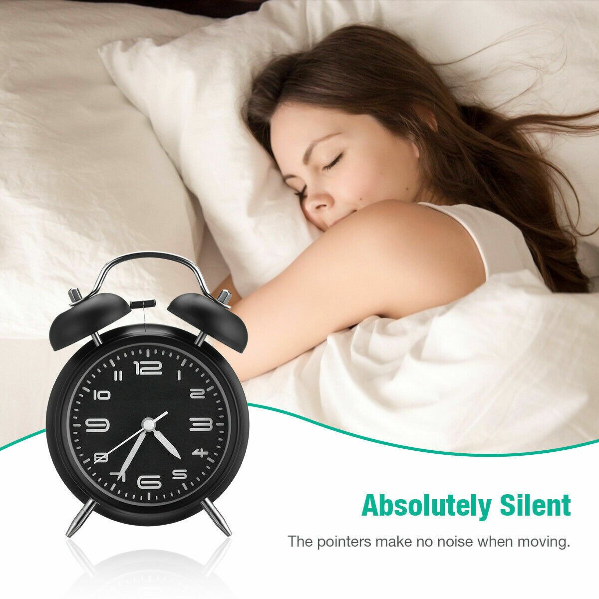 Classic Twin Bell Metal Black Loud Analog Alarm Clock Manual Battery Operated