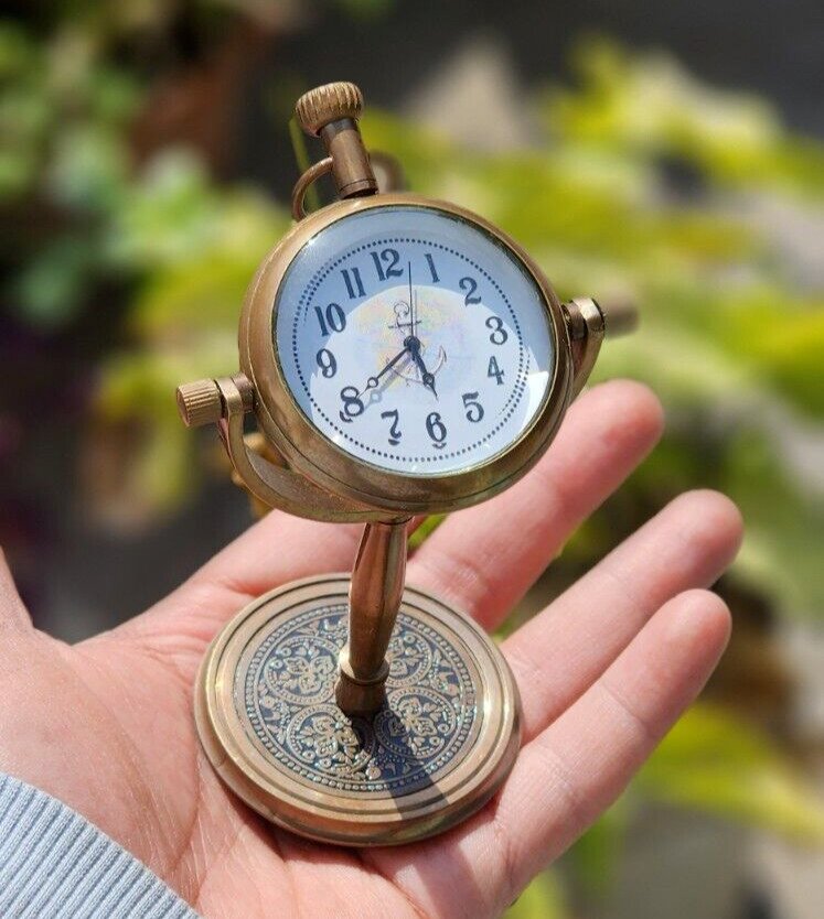 Clock Desk Vintage Table Top Antique Tabletop Brass Decorative Gift Mechanical