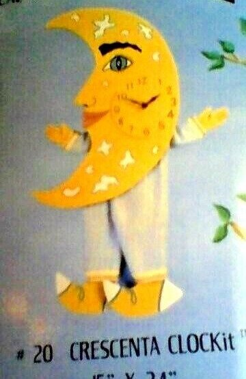 CLOCKITS CRESENTA HALF MOON 15" X 24" WHIMSICAL WOOD WALL CLOCK FOKE ART