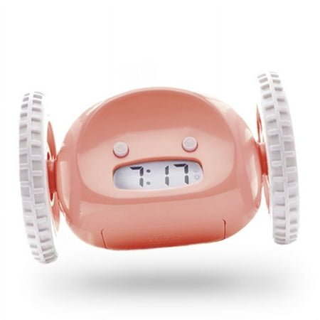 Clocky Alarm Clock on Wheels (Original) |Extra Loud for Heavy Sleeper (Adult or Kid Bedroom Robot Clockie) Funny, Rolling, Run-Away, Moving, Jumping (Pink)