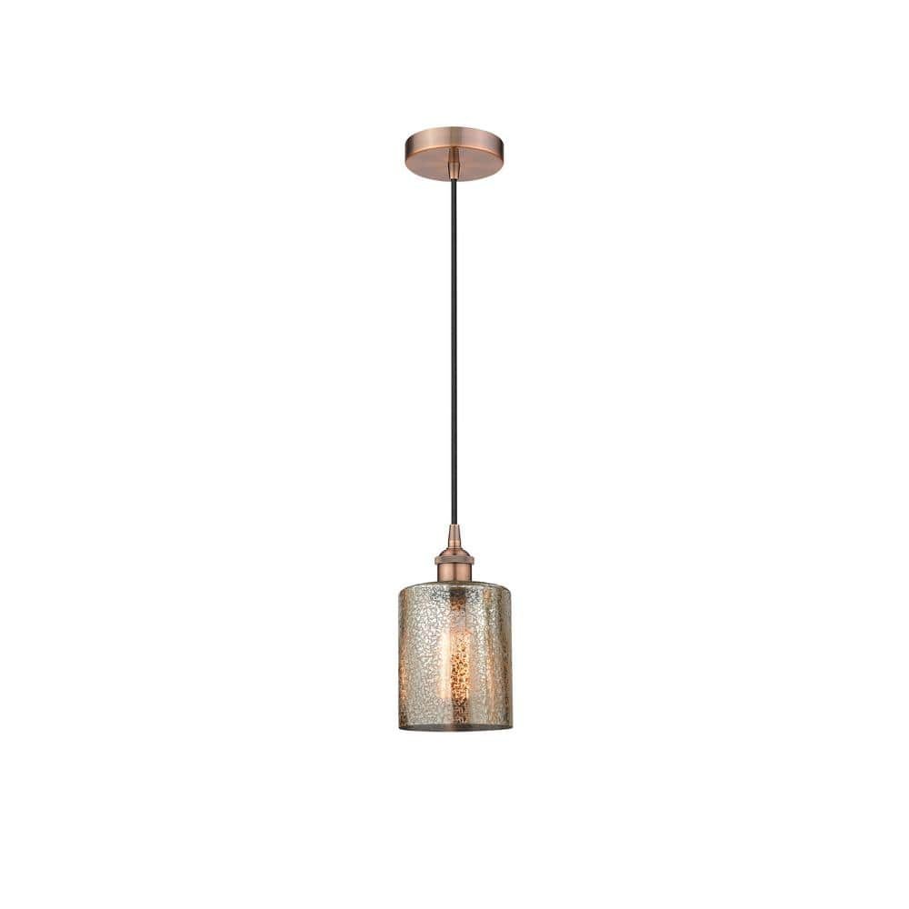 Cobbleskill 1-Light Antique Copper Shaded Pendant Light with Mercury Glass Shade