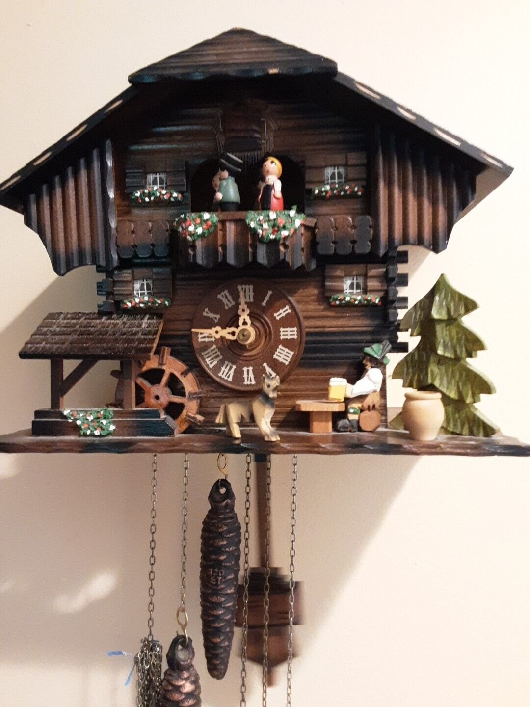 Cuckoo Clock 8 Day Schneider Plays Eildewise, Drinker, Water wheel, Dog