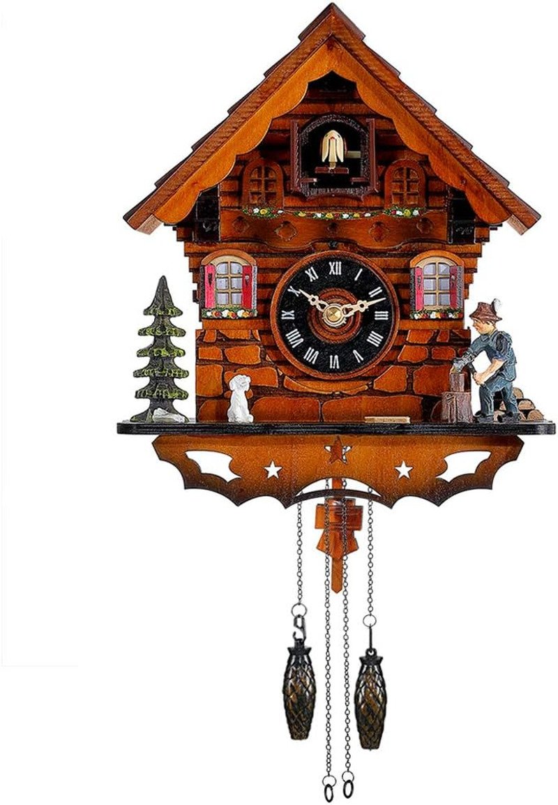 Cuckoo Wall Clock Traditional Black Forest Clock Antique Wooden Pendulum Quartz