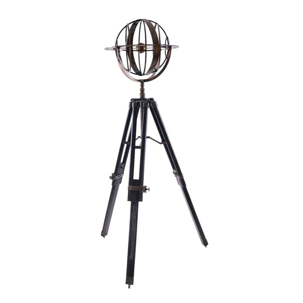 Dahlia Abstract Brass Armillary With Wood Stand
