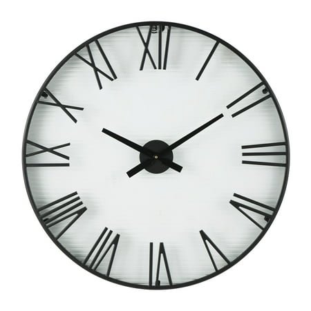 DecMode 28 Black Metal Wall Clock with Clear Glass Clock Face