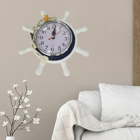 Decorative Livingroom Bedroom Style Shell Steering Wheel Rudder Wall Clock Blue