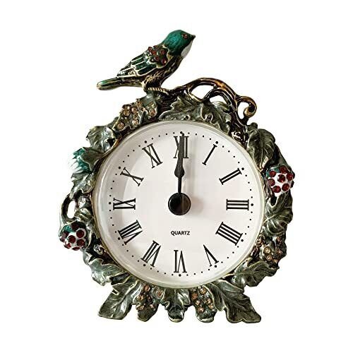 Decorative Mini Table Clock Vintage Metal Silent Analog Clock Quartz Battery ...