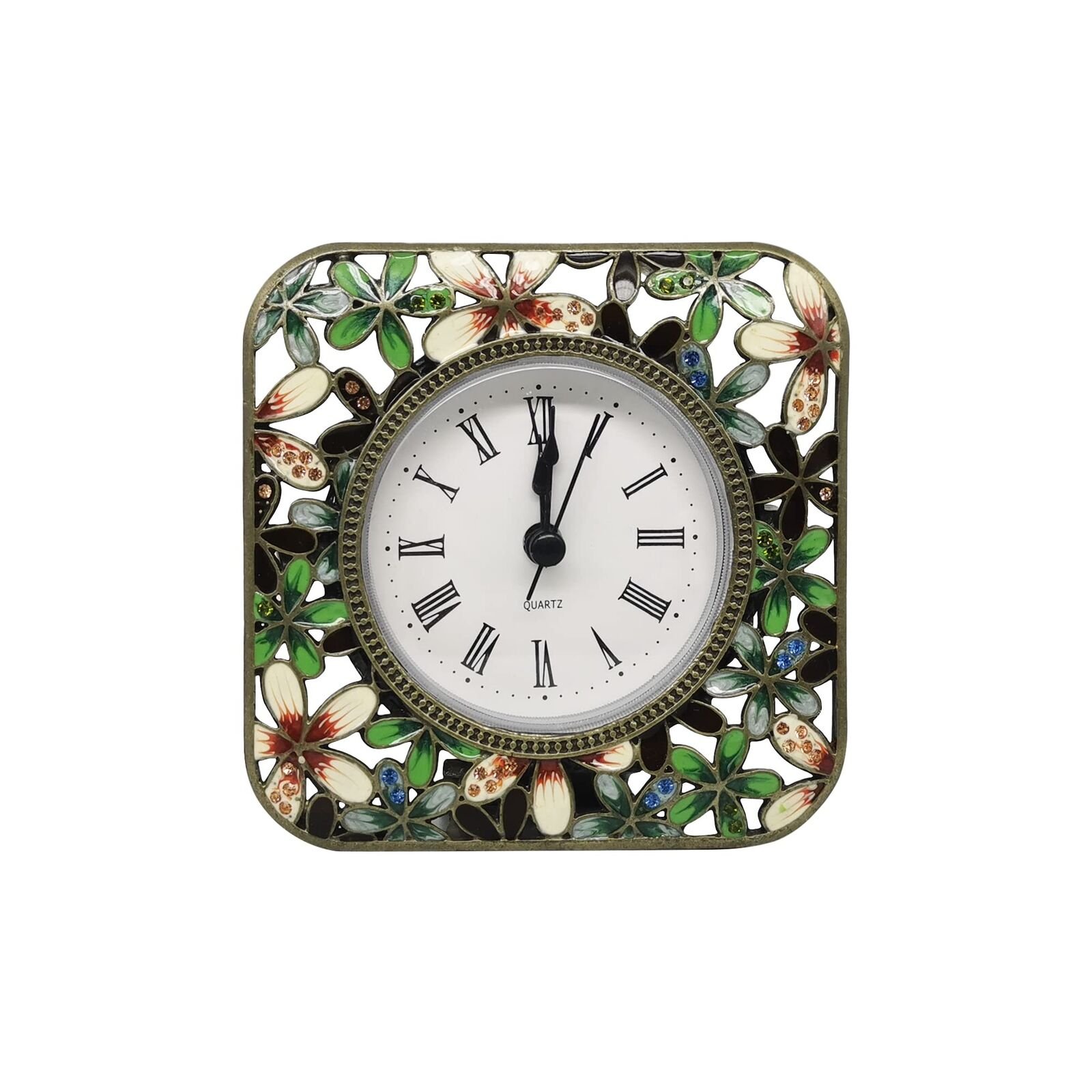 Decorative Mini Table Clock Vintage Metal Silent Analog Clock Quartz Battery ...