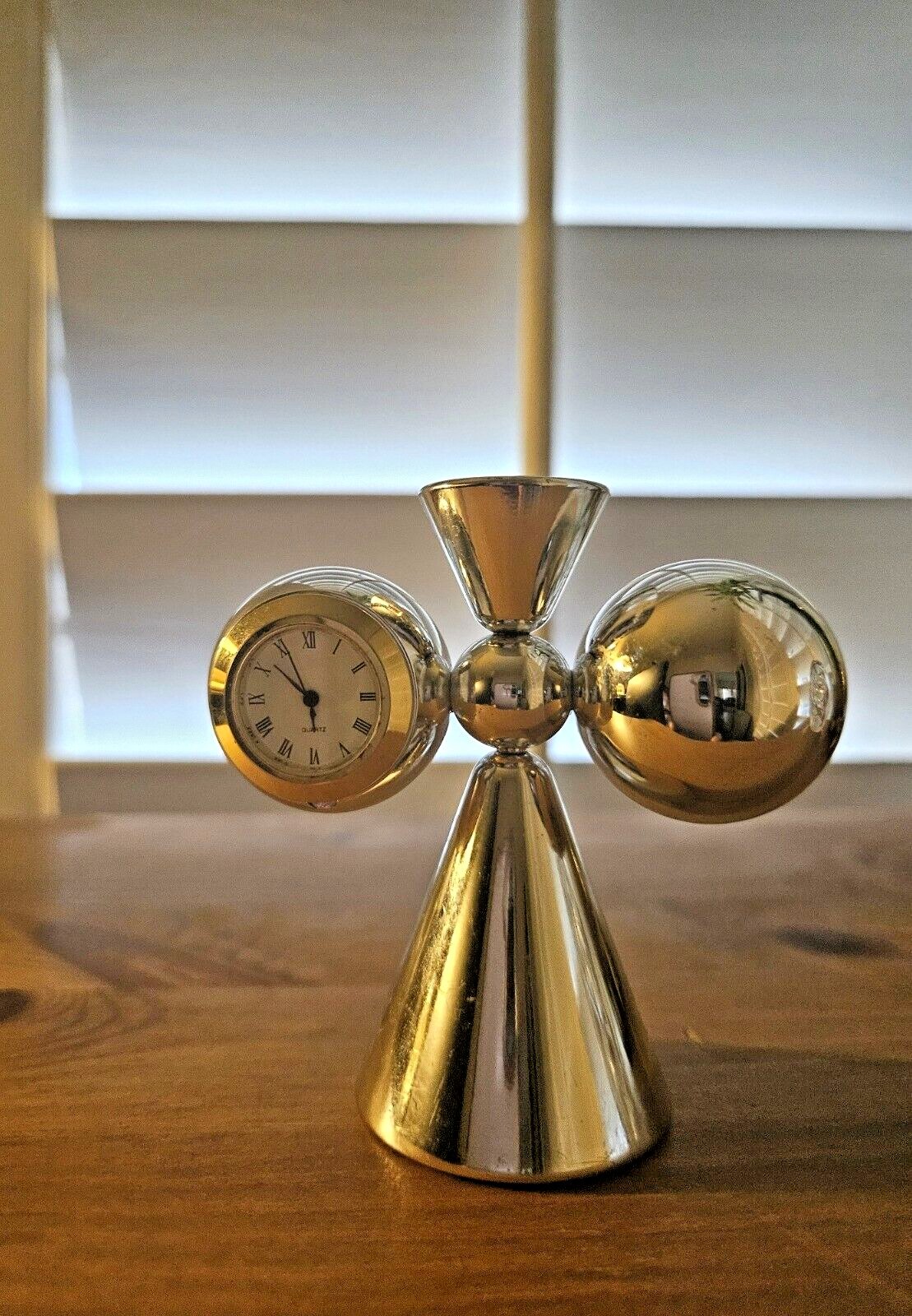 Desk Spinning Clock & Thermometer Chrome Brass Vintage Paperweight Barometer