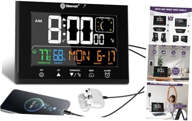 Digital Atomic Alarm Clocks for Bedrooms with Battery Backup, HD Color