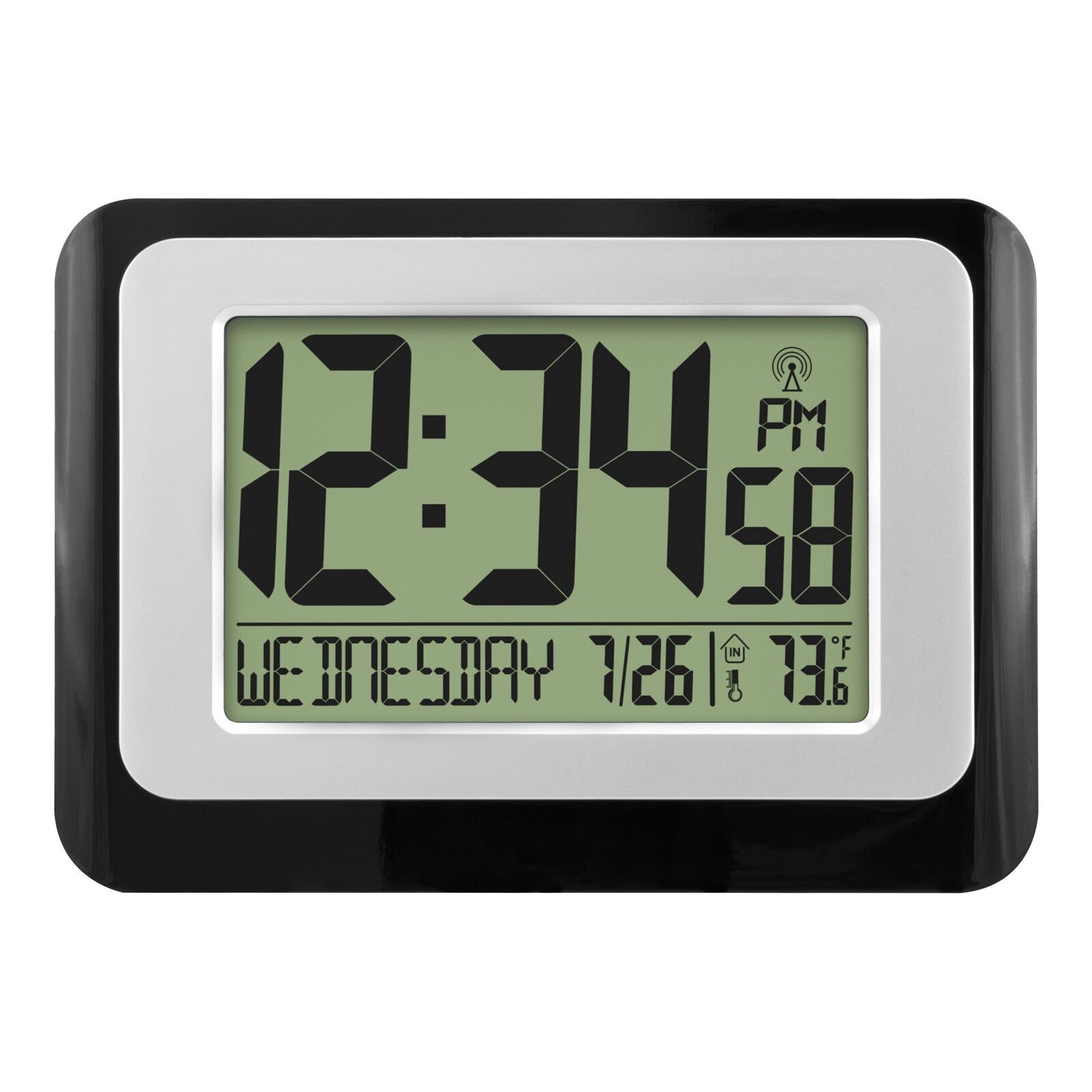 Digital Atomic Calendar Black Desk Alarm Clock with Temperature, W88631
