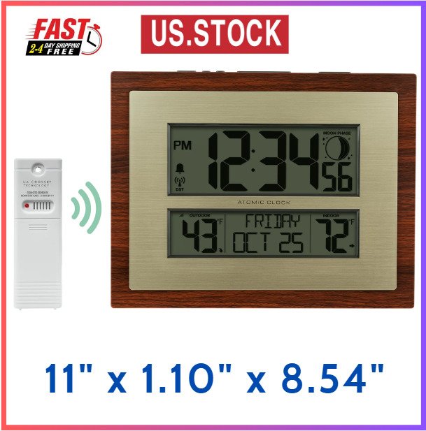 Digital Atomic Clock Temperature Indoor Outdoor Desk Wall Display Automatic NEW