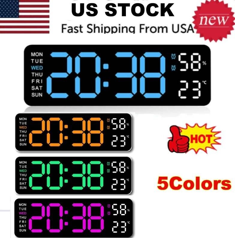 Digital LED Large Display Wall Desk Alarm Clock With Calendar Temperature Date