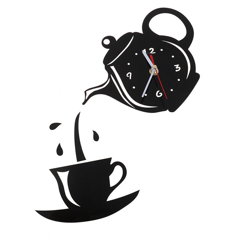 DIY Acrylic Coffee Cup Teapot 3D Wall Clock Decorative Kitchen Wall Clocks D ❤TH