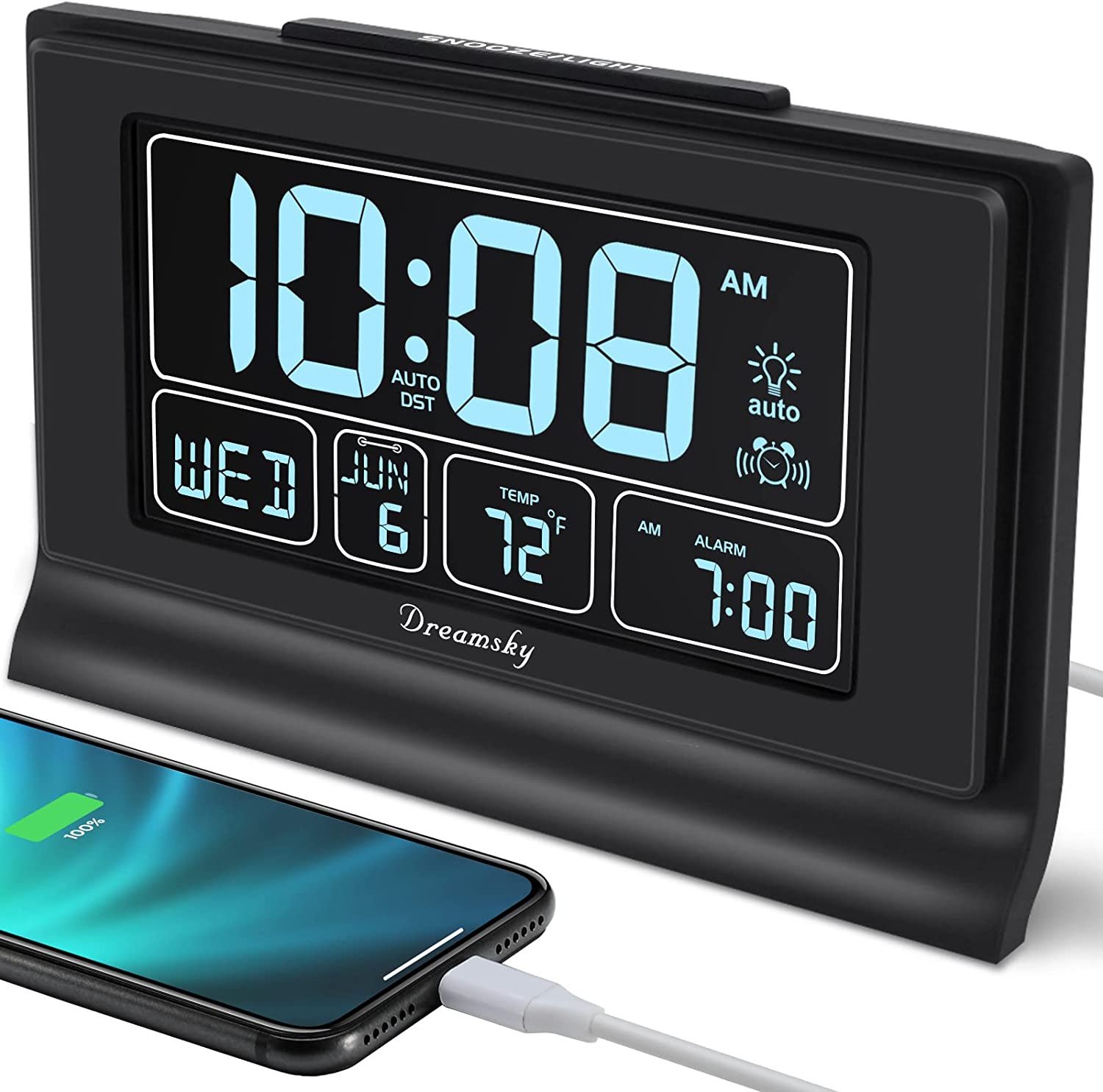 Dreamsky Alarm Clocks for Bedrooms with Battery Backup, Auto Set Digital Clock
