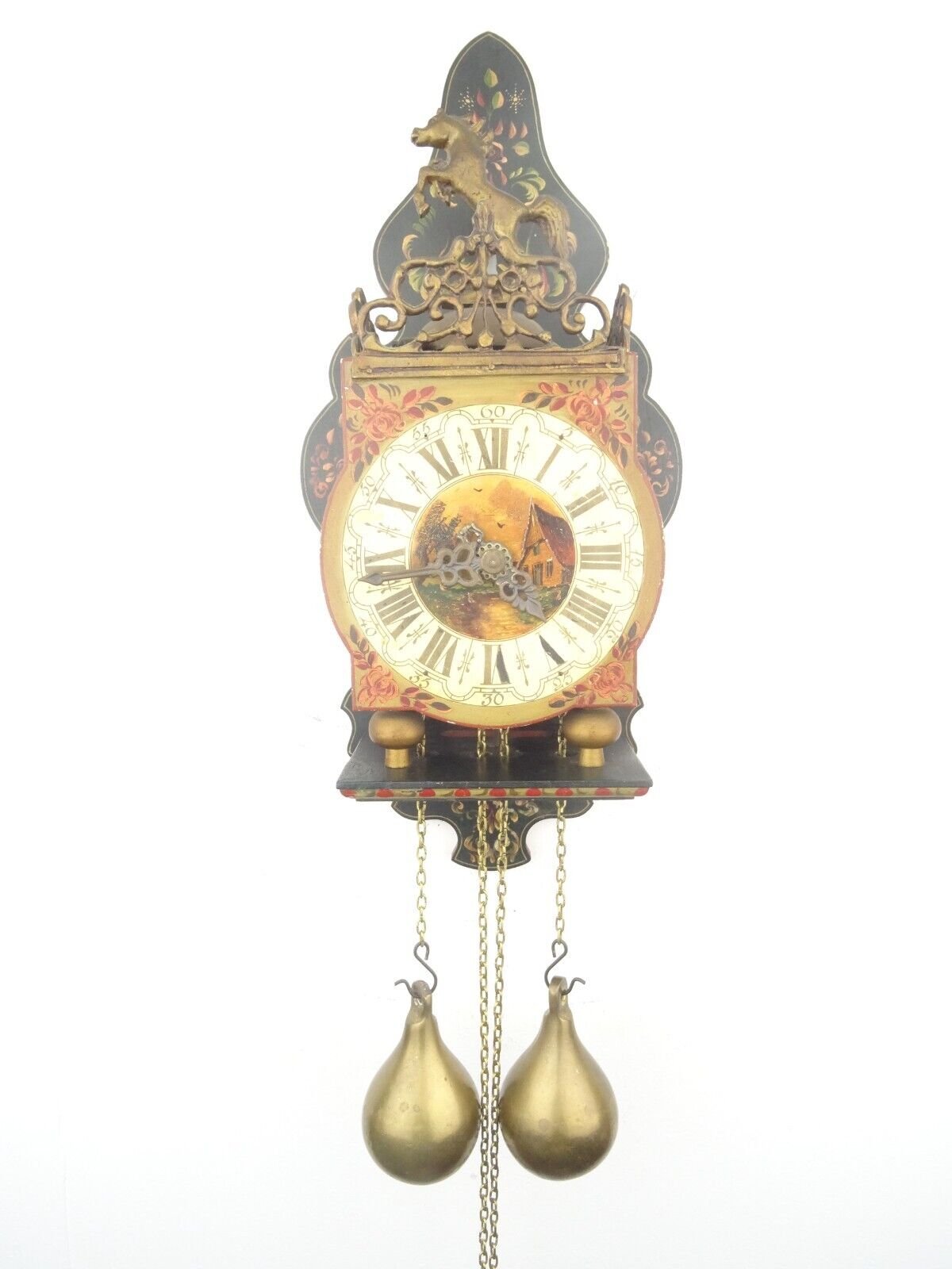 Dutch Vintage Antique Horse Wall Clock 8 day Holland Warmink REPAIR