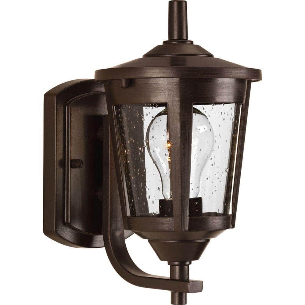 East Haven Collection 1-Light Antique Bronze Clear Seeded Glass Transitional Outdoor Small...